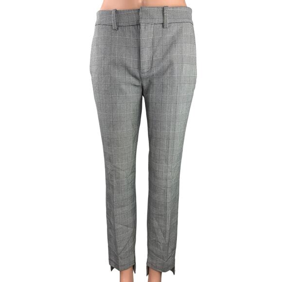 Zara Black White Gray Plaid Straight Leg Mid Rise Step Hem Crop Trousers Pants 2 - Picture 1 of 5